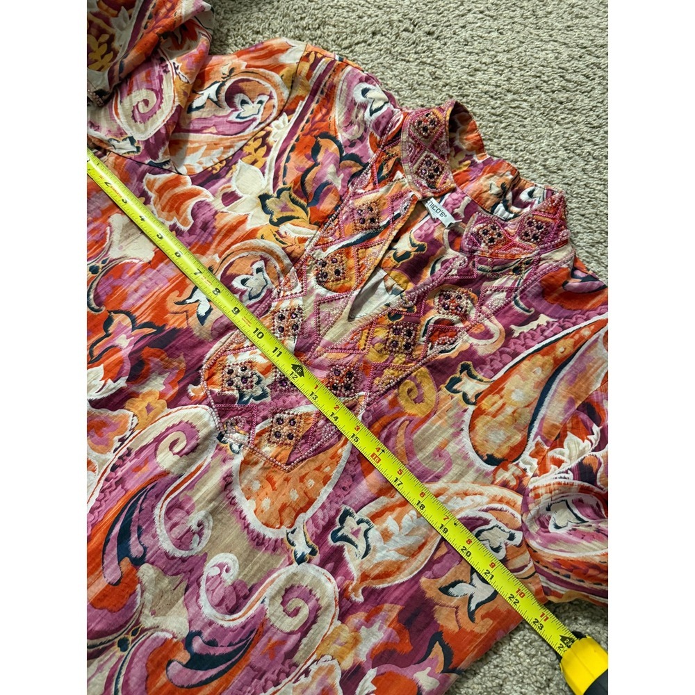 Chicos Tunic Top boho blouse Beaded Paisley Print Women Size L - Picture 8 of 13